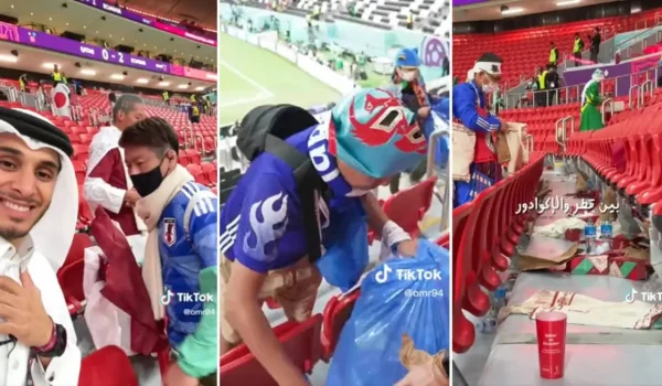 Japanese Fans Stay Back To Clean Up Qatar Stadium